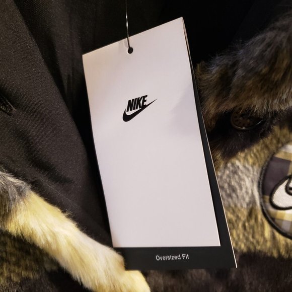 Nike Sportswear Oversized Plaid Faux Fur Jacket Coat Womens Sz XL NEW DD4541-010 - Picture 10 of 15